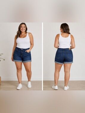 American Eagle Curvy Midi Denim Shorts Size 14 Dark Wash Next Level Stretch